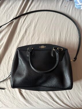 Coach Black Pebbled Leather Satchel with Gold-Tone Logo